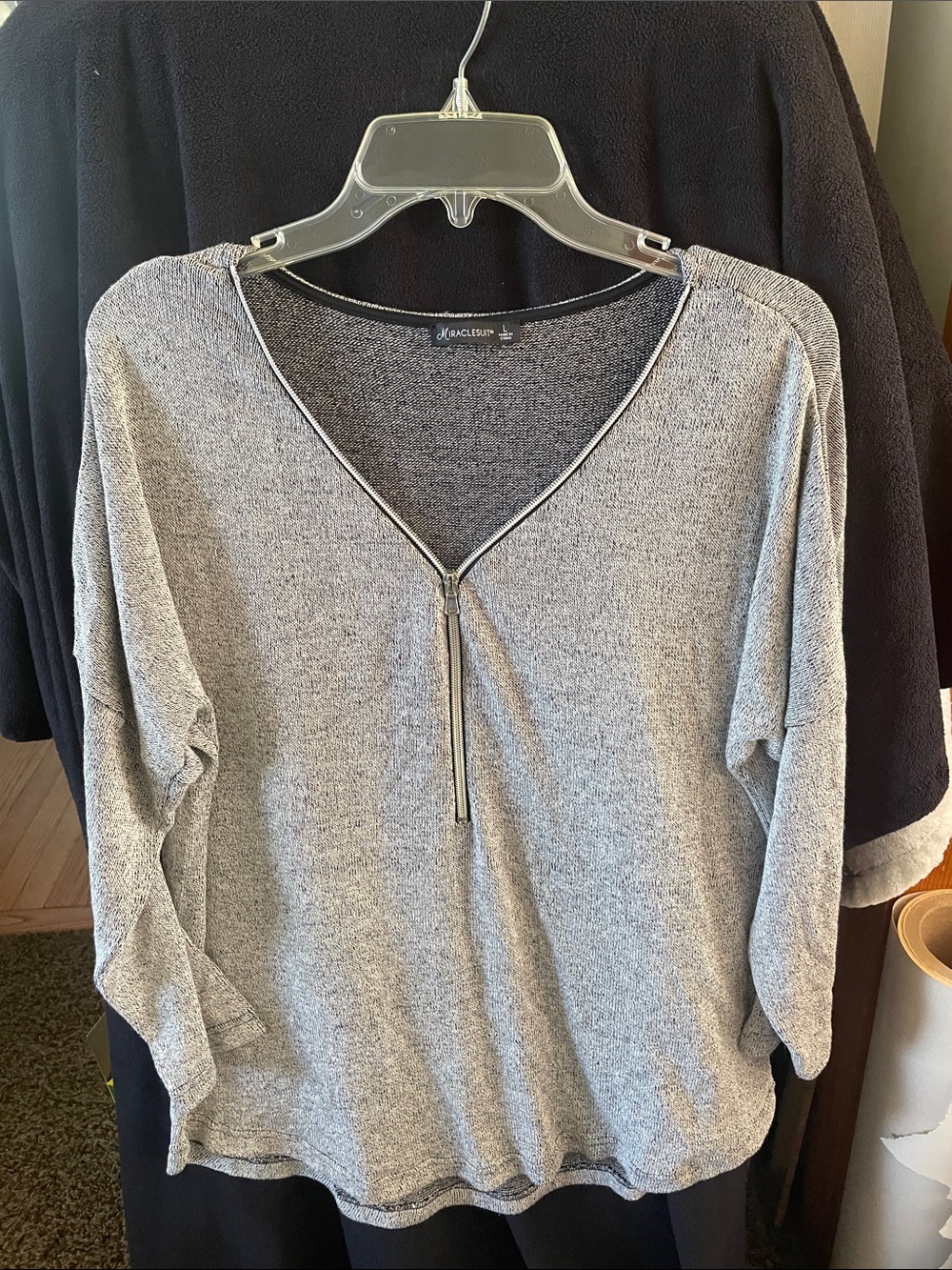 Miraclesuit Gray Half-Zip V-Neck Sweater